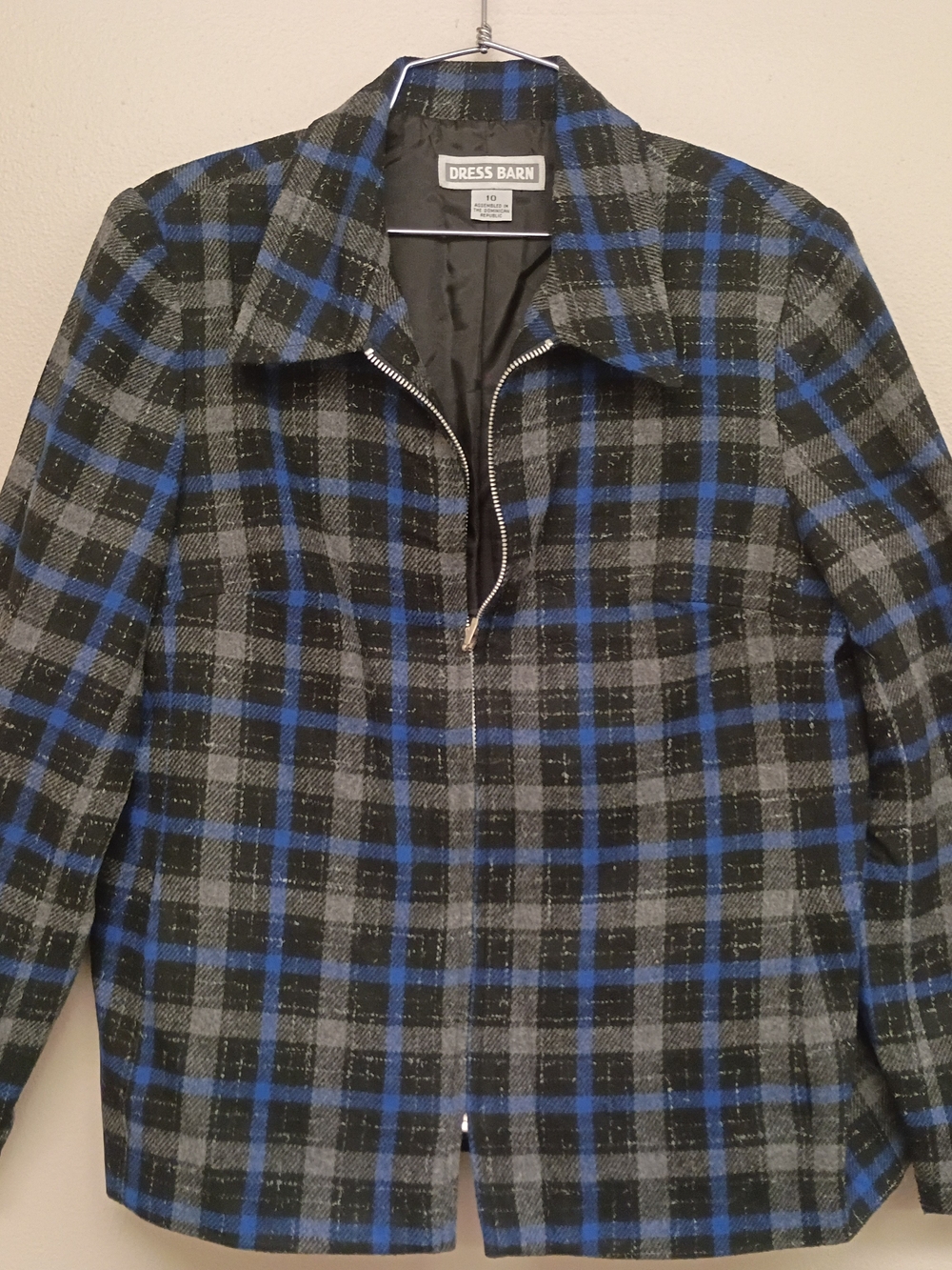 Dress Barn Women's Blue & Gray Plaid Zip-Front Jacket